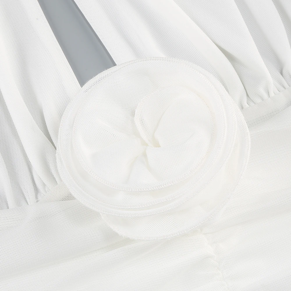 Novo sexy corte flor plissado bodycon vestido longo, feminino luxo branco halter vestido com luvas, cocktail elegante vestido de aniversário