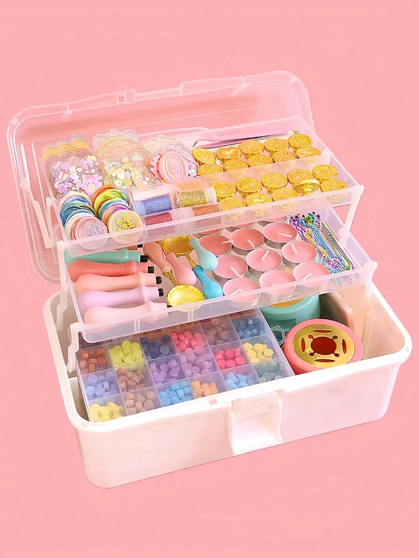 

1Pc Plastic Storage Box, Multipurpose Storage Box Container, Household Folding Tool Box, Portable Art Craft Case Container, Sewing Supplies Sorting Organizer, Medicine Box