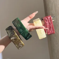 HUANQI Fashion Chunky Thick Colorful Marble Pattern Acrylic Resin Square Round Bangles for Women Girls Party Travel Jewelry