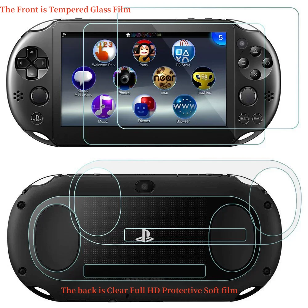 لسوني PSV2000 PSV1000 حامي الصراخ الجبهة الزجاج المقسى فيلم مع عودة HD شاشة واقية غطاء الفيلم ل PS Vita 1000