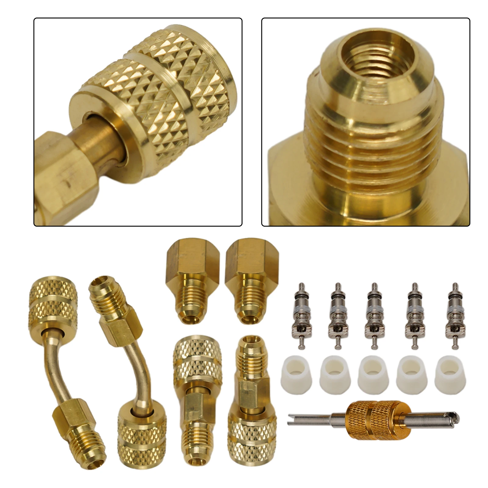 For Mini Split System Vacuum Pump Adapter R410A Adapter Auto Parts Valve Core Angled Brass Hose Gasket One Set