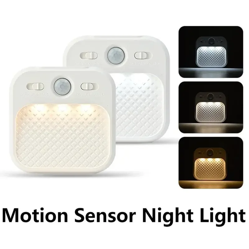 LED Motion Sensor Night Light 3 Colors Dimmable Magnetic Wall Lamp USB Rechargeable Wireless Induction Light for Bedroom Kitchen
