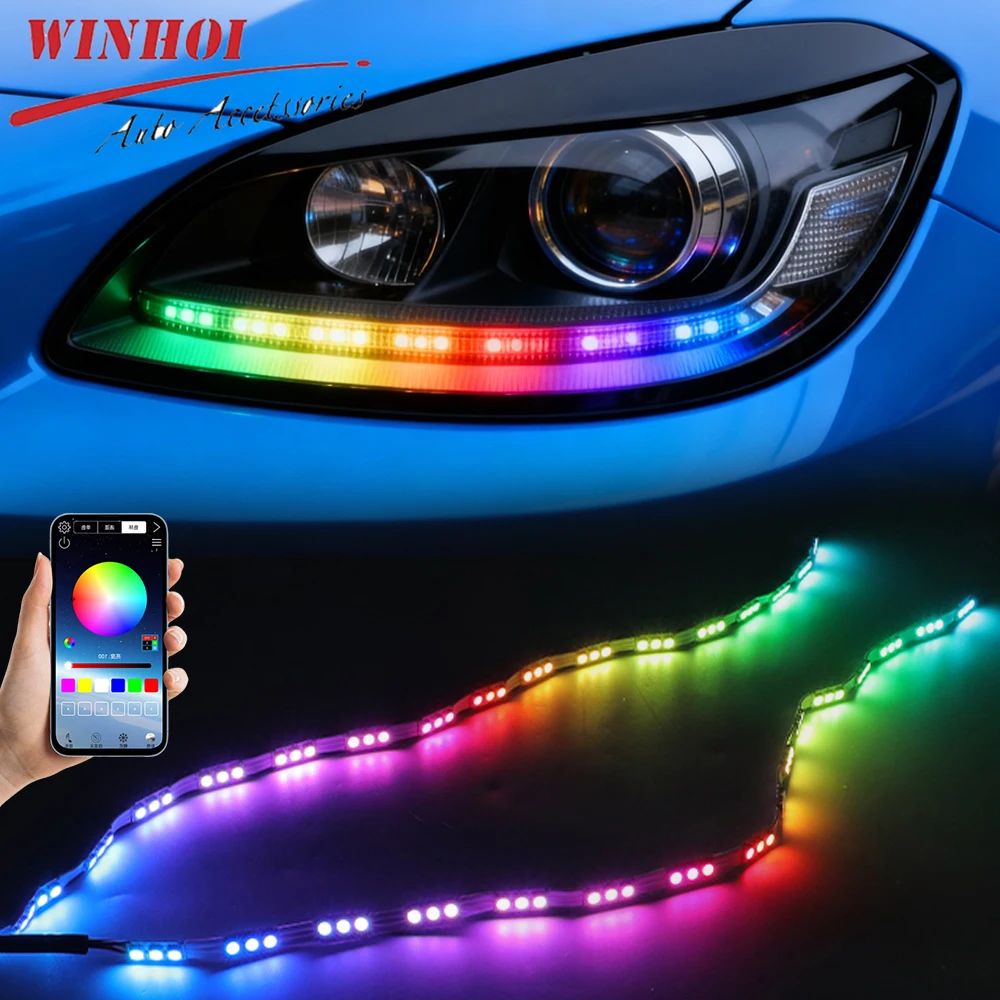 

2PCS RGB Car Led Strip Lights Sequential DRL Daytime Running Lights with Turn Signal with App Control Flexible Decorative Strip