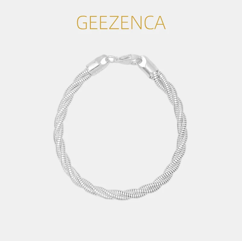 

GEEZENCA Italian Fashion S925 Silver Tri-Chain Woven 17.5cm Twisted Braided Bracelet Women Sparkling Dainty Stackable Bracelets