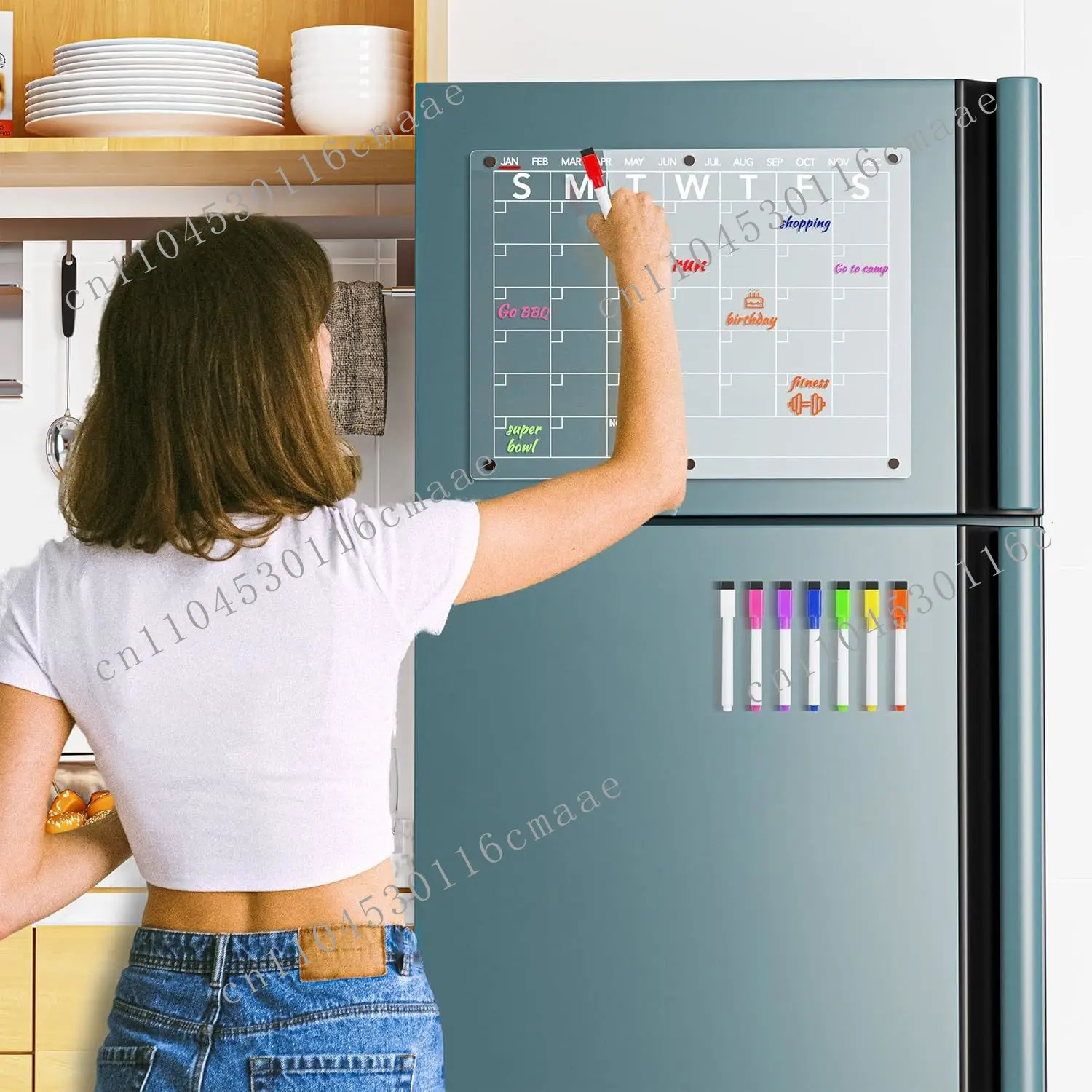 Brand New 30 * 20cm/30 * 40cm Acrylic Dry Erase Calendar Set, Including 8-color Marker Pen and Cleaning Cloth
