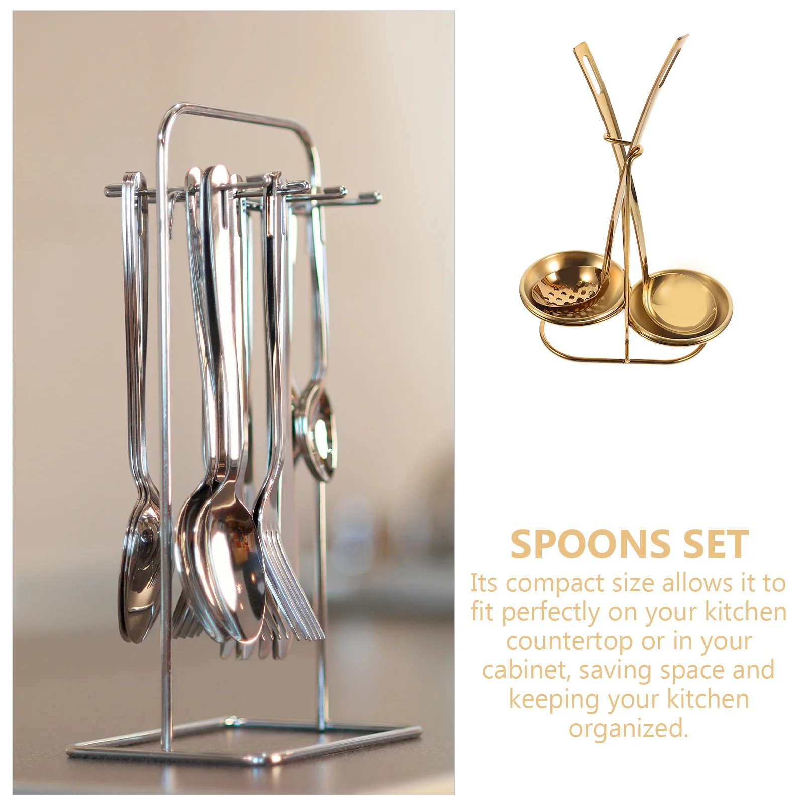 

1Set Stainless Steel Soup Spoon Strainer Spoon Holder Versatile Kitchen Tool Practical Storage Solution Sleek Design