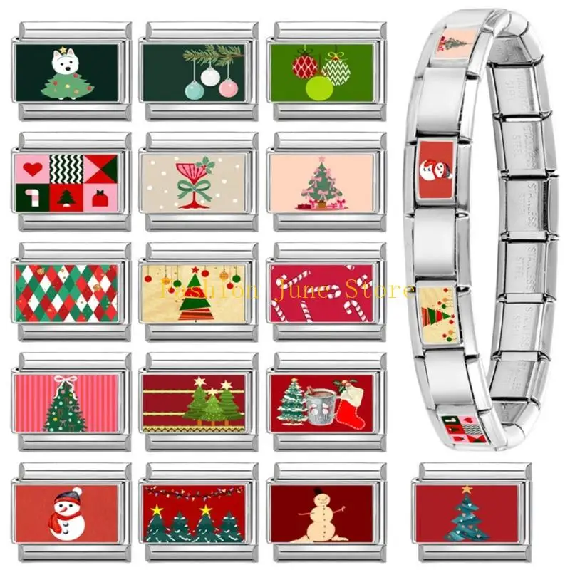N5KA Christmas Jewelry Making Part Charm Link Stainless Steel Texture for Bracelet