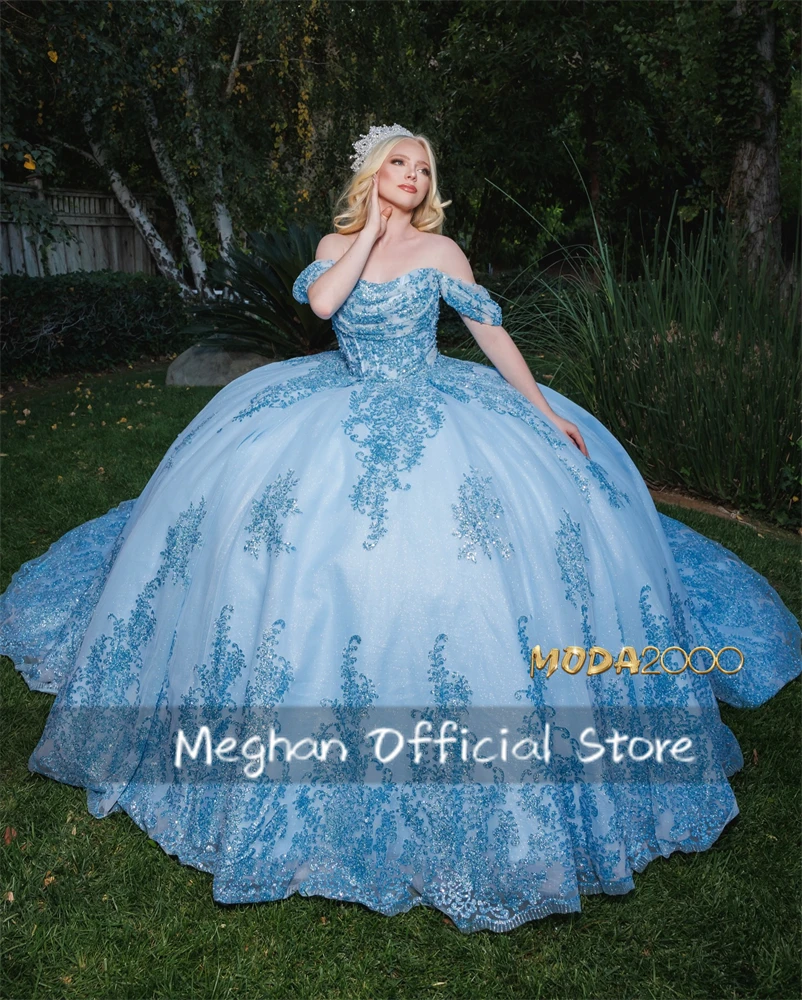 Robes de Quinceanera personnalisées avec appliques de perles, robe de Rhbleue, robe de princesse à nœud pailmétrage, anniversaire de luxe, 2024