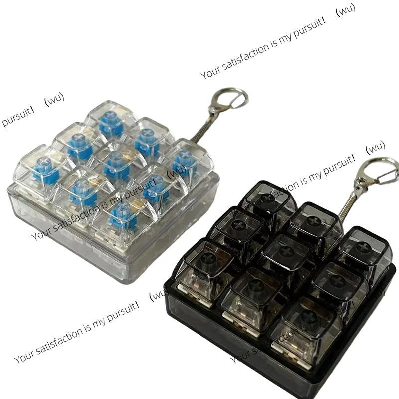 Stress Relief Mechanical Keyboard Tester Gift; LED Fidget Keychain with 4/9 Buttons