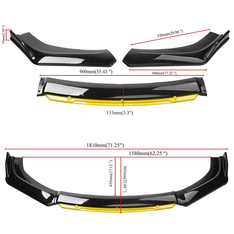 Car Universal Front Shovel Gloss Car Front Bumper Lip Body Kit Front Under Lips Diffuser Spoiler Car Accessories Auto Parts