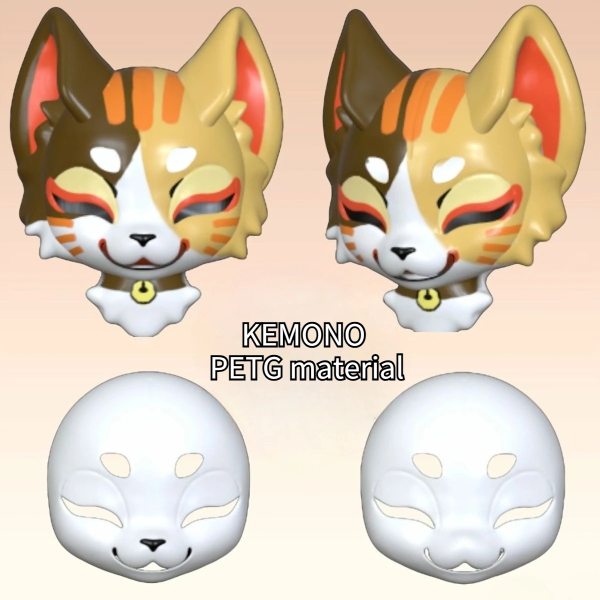 Original 3D Printed Kemono Base Mask Lucky Cat Squinting Cute Beast Costume Skull Cos