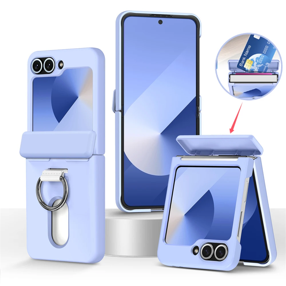Carteira de luxo clipe flip slot cartão caso do telefone para samsung z flip 7 6 5 5g flip6 zflip5 zflip6 anel de dedo à prova de choque capas para pc