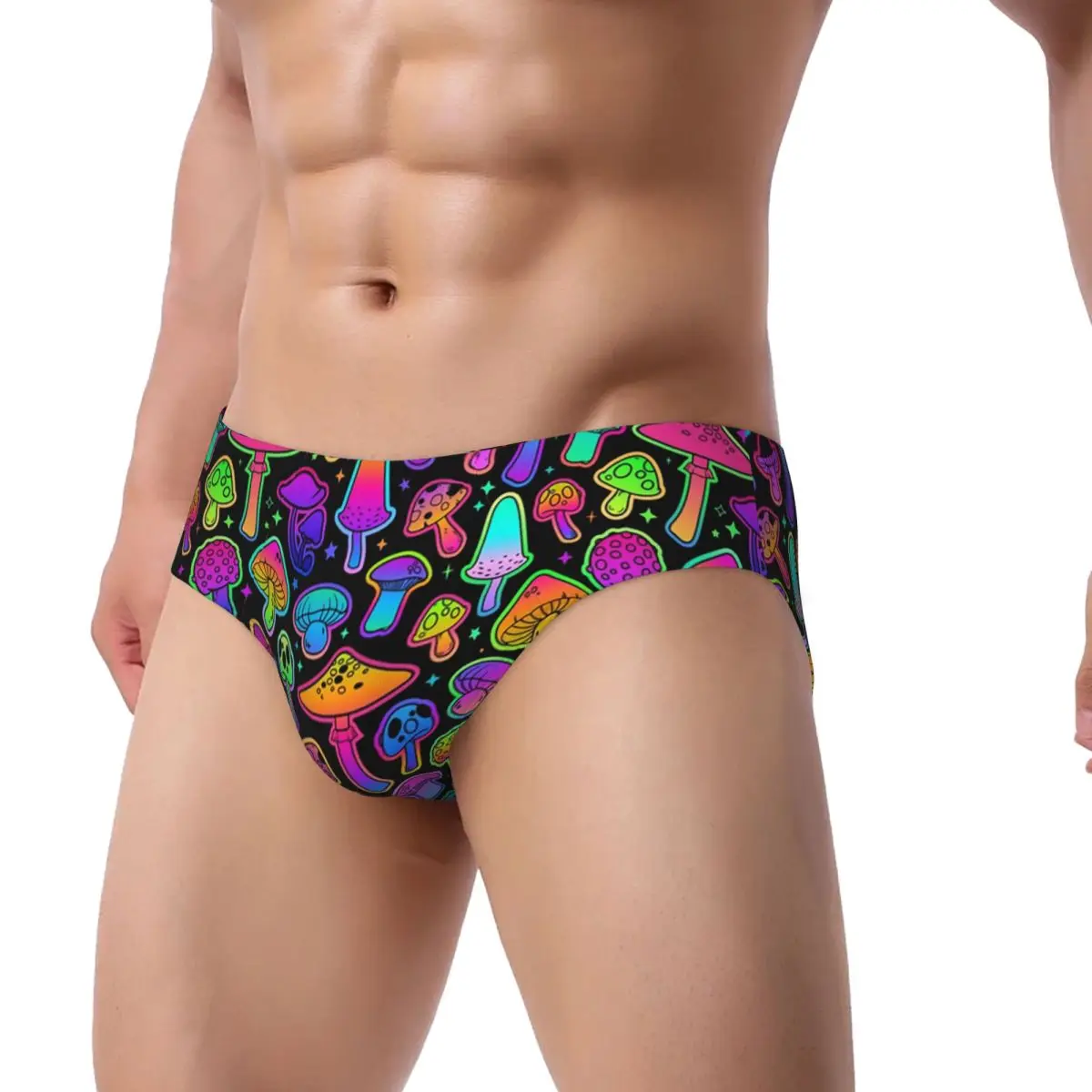 Custom Psychedelic Magic Rainbow Mushrooms Men's Briefs Panties Men Stretch Underwear Underpants