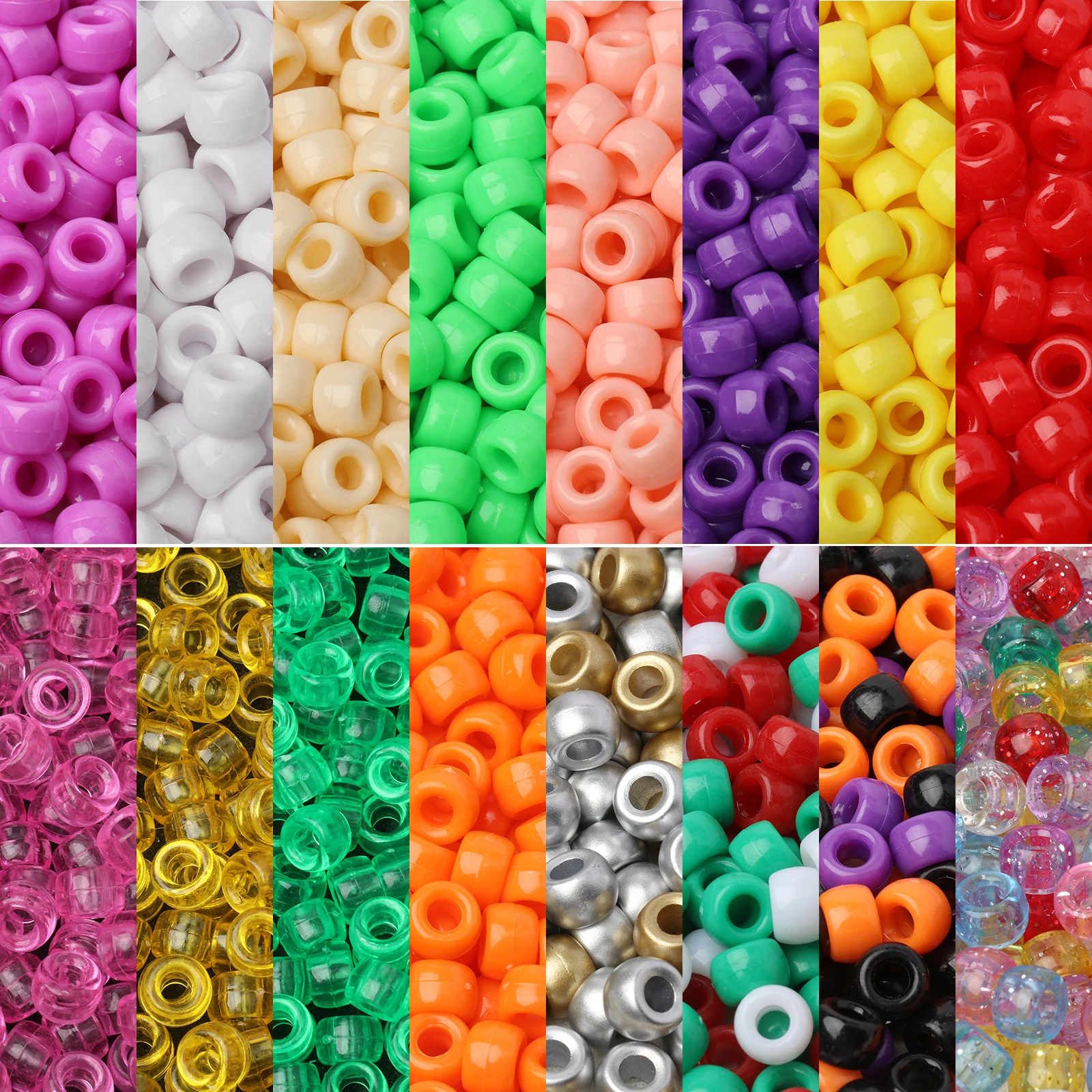 100pcs 6x9mm Pony Beads Glitter Acrylic Bead 45 Types Big Hole Spacer Beads For Diy Craft Jewelry Bracelets Making Hair Supplies