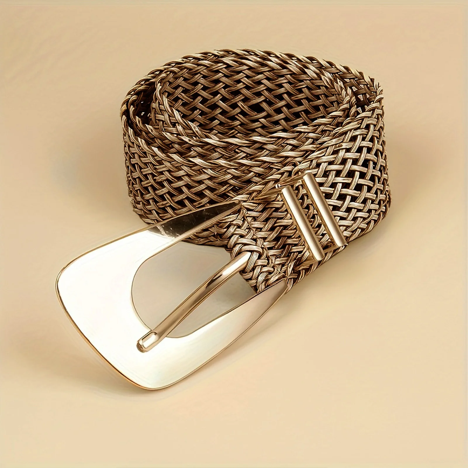 Womens Waist Belt Handwoven Texture Irregular Metal Buckle Shaping for Party Dresses Daily Outfits Camel Color 110cm Durable