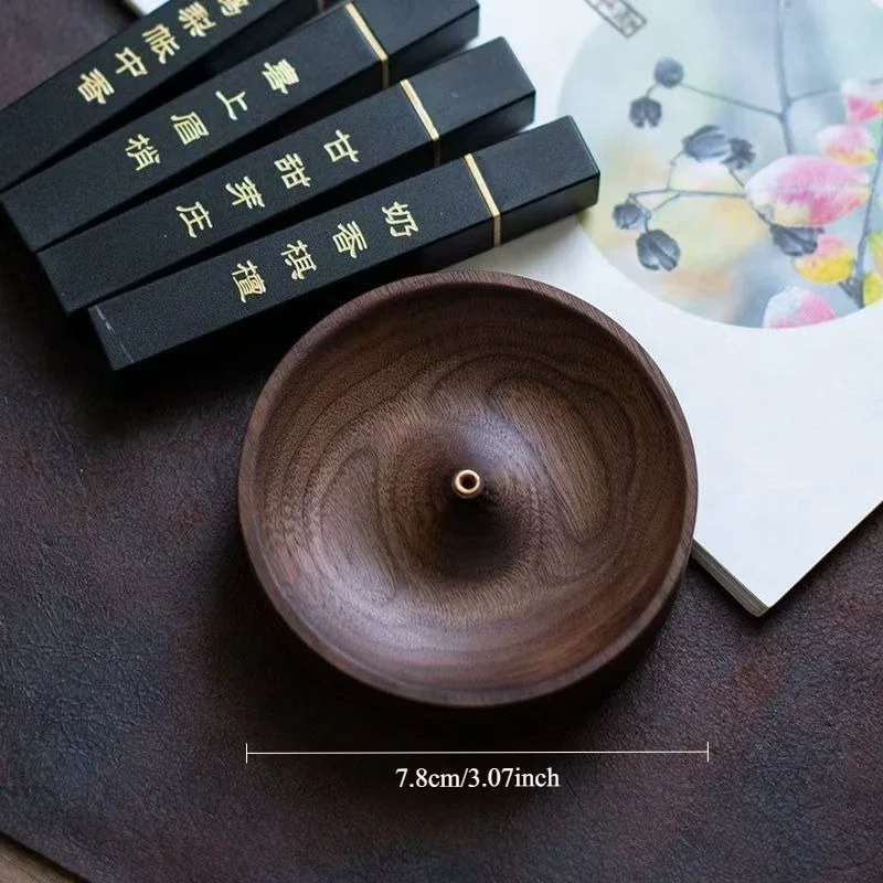 Walnut Incense Burner Stick Holder Bowl, Ash Catcher Bowl for Home Décor, Meditation, Yoga (diameter 3.1