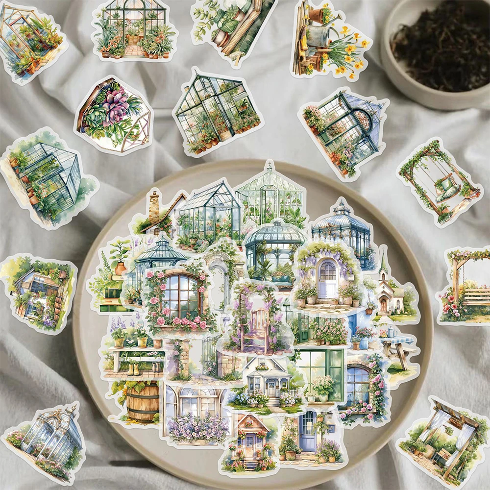 

10/30/50pcs Transparent Garden Hut Stickers Cartoon Creative Flower Field Cottage Sticker Suitcase Phone Laptop Decals Packing