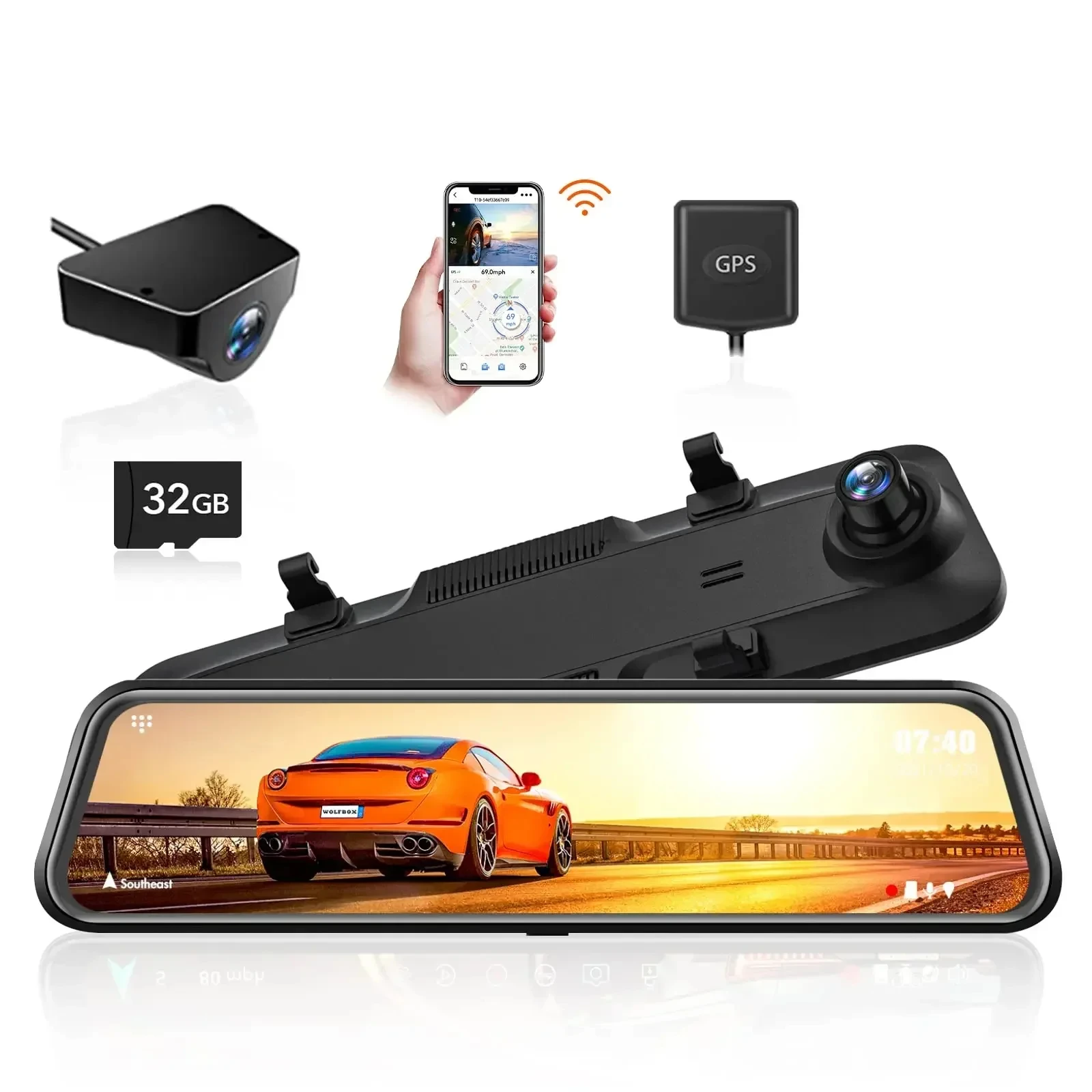 WOLFBOX G840H WIFI 2.5K +1080P GPS Auto-DVR GPS 2-Wege-Dashcam Autokamera Dashcam Stream Rückspiegel Fahrtenschreiber 3