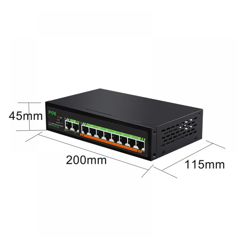 ROCINN Hot 10 Ports POE Ethernet Switch 48V VLAN 10/100Mbps IEEE 802.3 af/at Network Switch for CCTV IP Camera Wireless AP 250M