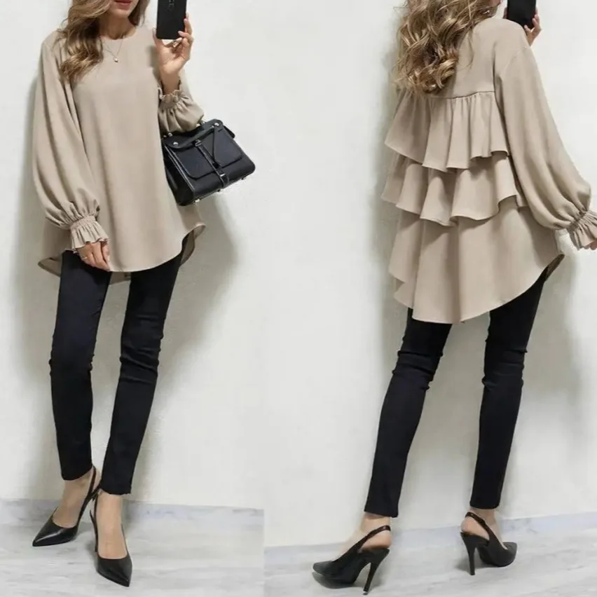 2026 Spring/summer New Elegant 124mature Style Long Sleeve Off-shoulder Rule 124; Rule 124; Women's Chiffon Blouse, Loose And Sl