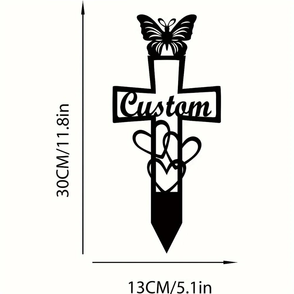 Sincere 1pc Personalized Memorial Metal Stake with Butterfly Heart Design for Durable Indoor Outdoor Grave and Home Decor