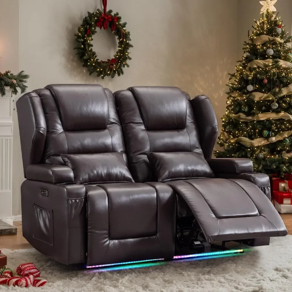 2 ที่นั่ง Power Recliner โซฟา Wall Hugger Recliners พร้อมที่วางแก้ว, พอร์ต USB, Comfy & Easy Assembly