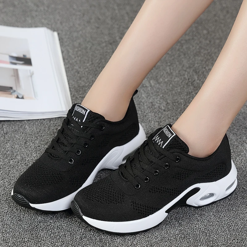 Zapatillas de correr para mujer, zapatos deportivos para exteriores, tenis, blanco y negro