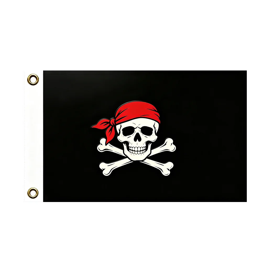 Red Bandana Pirate Skull Flag 2x3ft 3x5ft Jolly Roger Crossbones Polyester Banner For Garden Man Cave Pirate Decoration