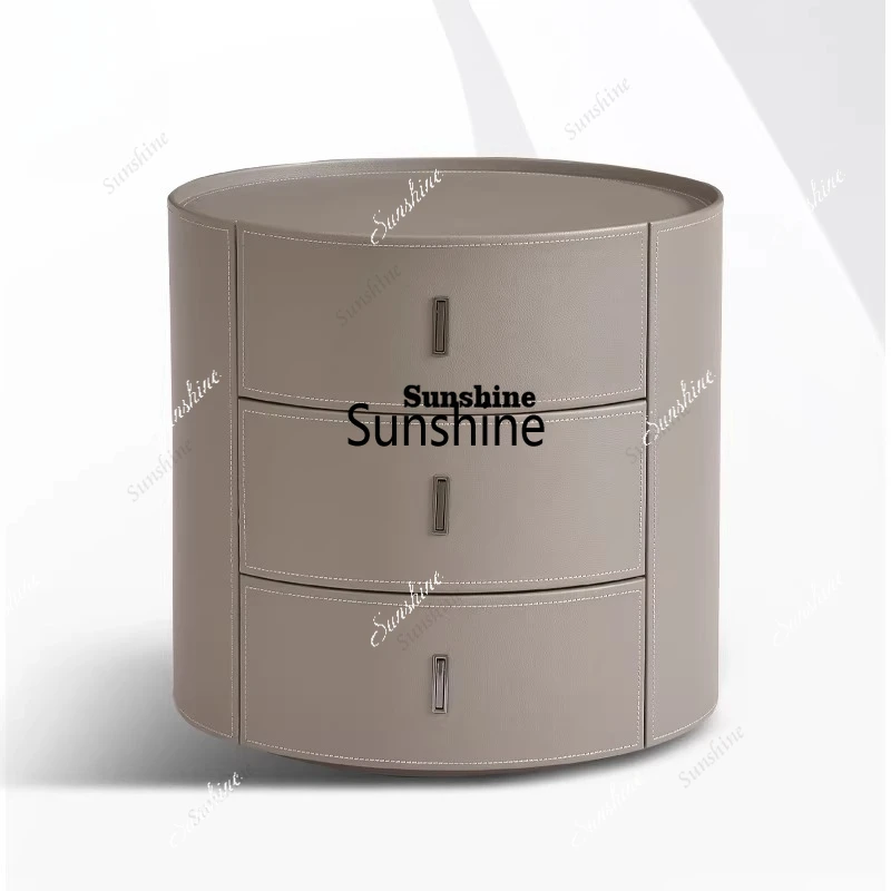 

TDItalian minimalist saddle leather bedside table, solid wood bedroom storage bedside table