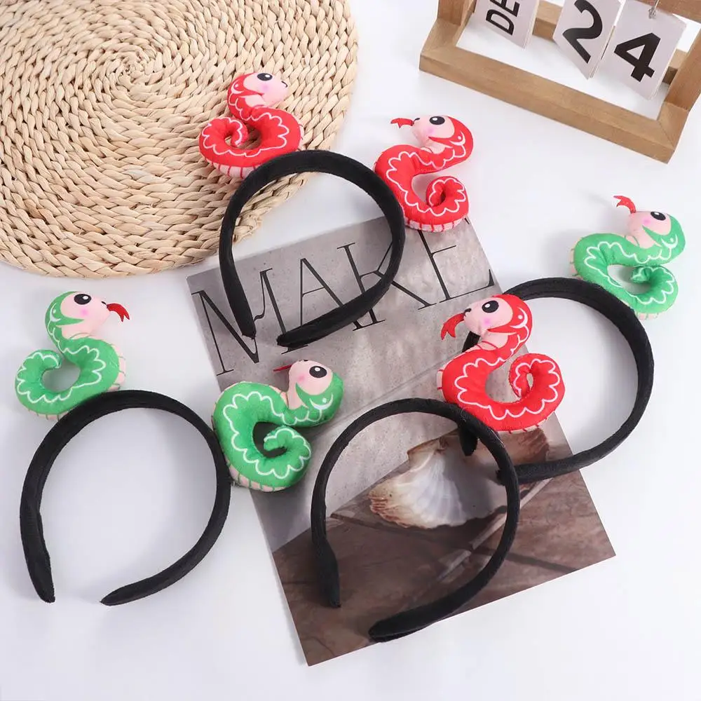 Creative Chinese Zodiac Snake Headband Plushy Soft Chinese New Year Hairband Fur Headwear Lunar Year