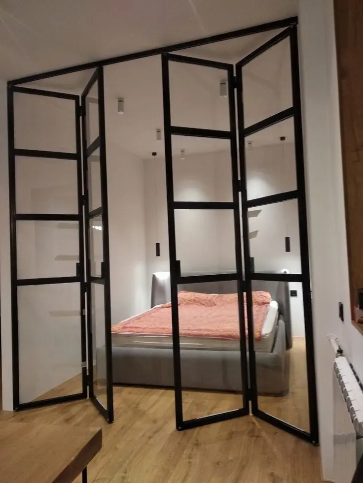 Fashionable Narrow Aluminum Frame Insulation Glass Folding Door Hidden Track Design Indoor Manual Foldable Doors with Lock