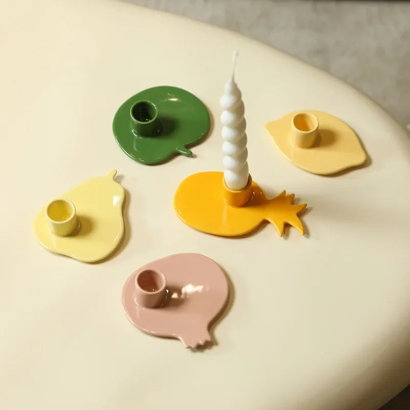 Creative Ceramic Candlestick Cartoon Fruit Shape Candle Holder Desktop Storage Container Aromatherapy Base Home Decoration