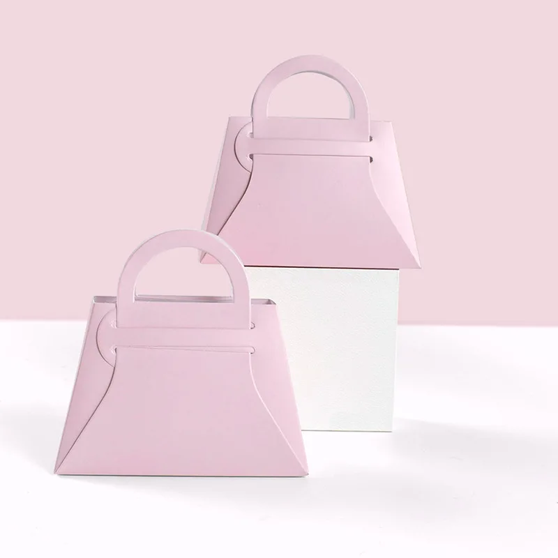 10Pcs Pink Handbag Candy Box Creative Mini Wedding Festival Favor Gift Box Fold Packaging Bag Engagement Birthday Party Supplies