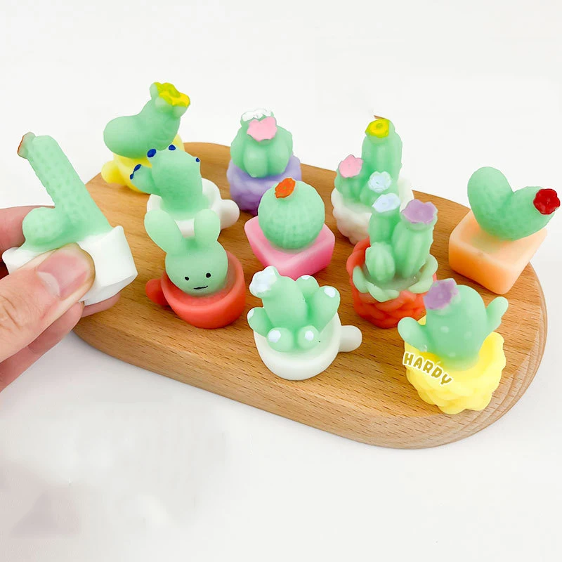 3/6/12Pcs Kawaii Mini Succulent Potted Pinch Squeeze Toy Cartoon Cactus Plant Shape Ornament Kids Stress Relief Toy Gifts Prizes