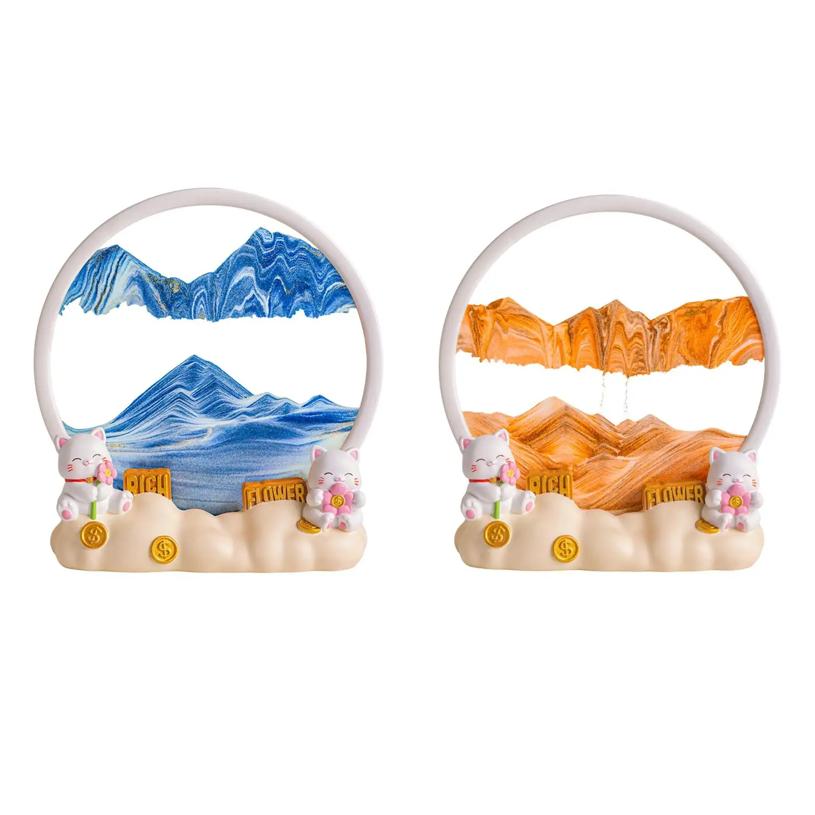 Dynamic Sand Art Decor Cute Multipurpose Handcraft Flowing Sand Painting Statue for Living Room Cabinet New Year Counter Bedroom