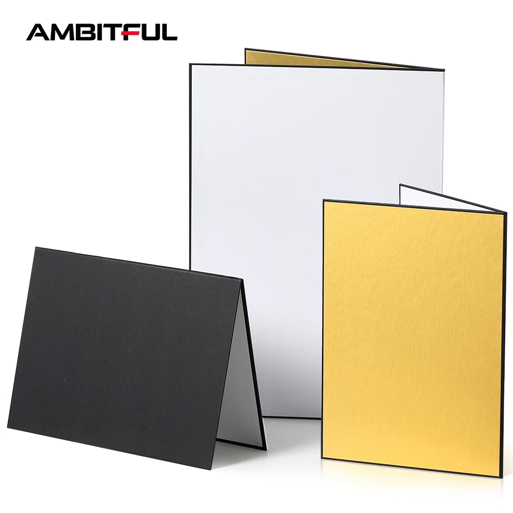 AMBITFUL 21 سنتيمتر * 29 سنتيمتر 29 سنتيمتر * 42 سنتيمتر عاكس أسود فضي أبيض الذهب ورق خلفية سميكة للطي مجلس للاستوديو اطلاق النار الدعائم