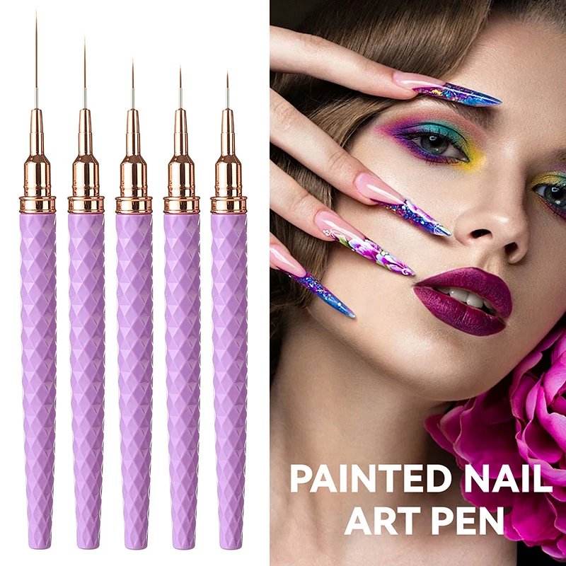 5 pezzi Set di pennelli per nail art Kit di pennelli per unghie in gel UV Linea a strisce francesi Pittura Disegno Penna per fiori Strumento per manicure professionale