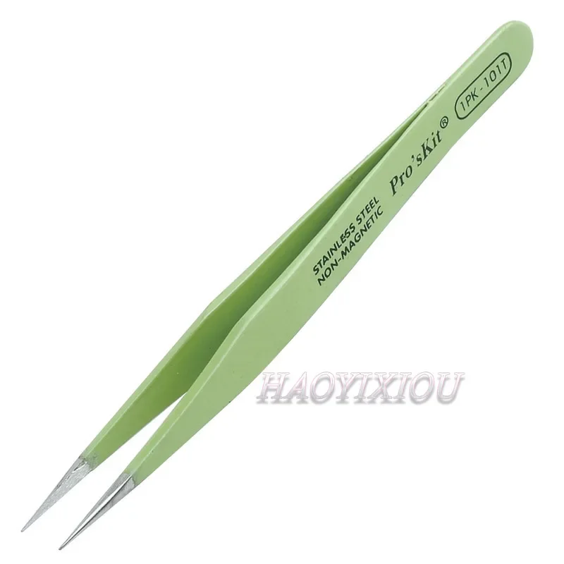 Proskit 1PK-101T 120mm Insulated Tweezer Non-magnetic Anti-static Round Cuspid Straight Tweezer For Soldering Station