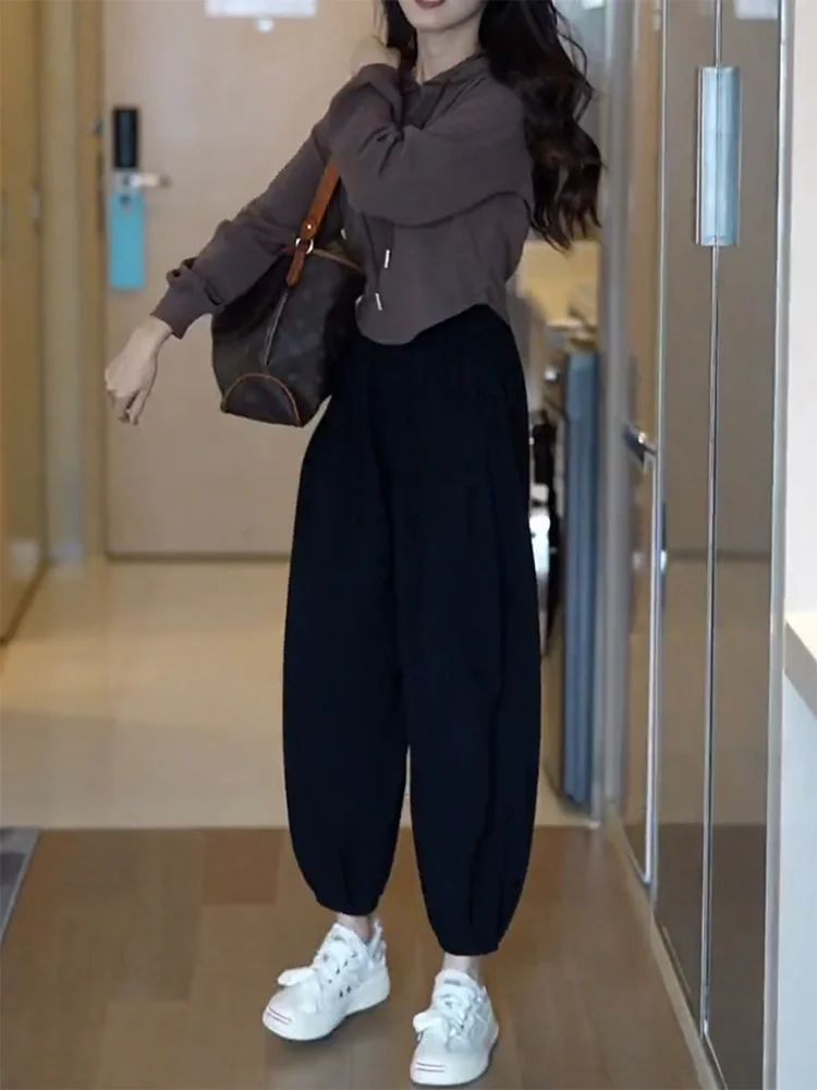 High Waist Loose Wide Leg Harem Pants Women's Autumn New Style plus Size Slimming Casual Nine Points Dad Pants