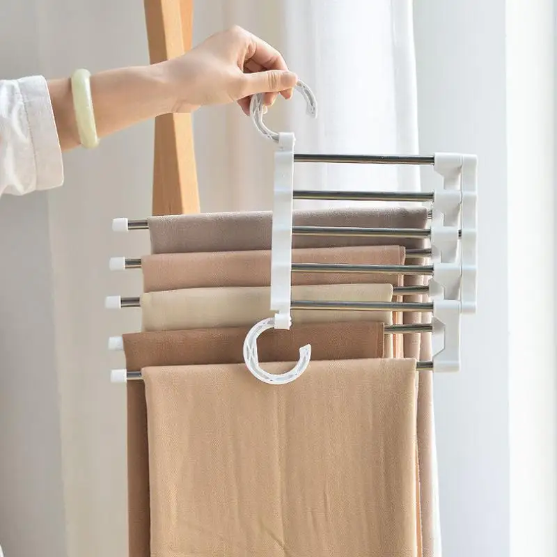 5 In 1 Magic Trousers Rack Closet Storage Organizer Multi-layer Pants Rack Folding Clothing Hanger Wardrobe Storage Organizatio