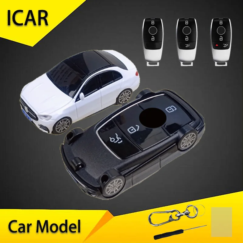 

For Mercedes Benz E Class Car Model Key Case ICAR for C S GLC Class E200 E400 E63 W213 S550 S560 C260 A200 Key Cover Fob Chain