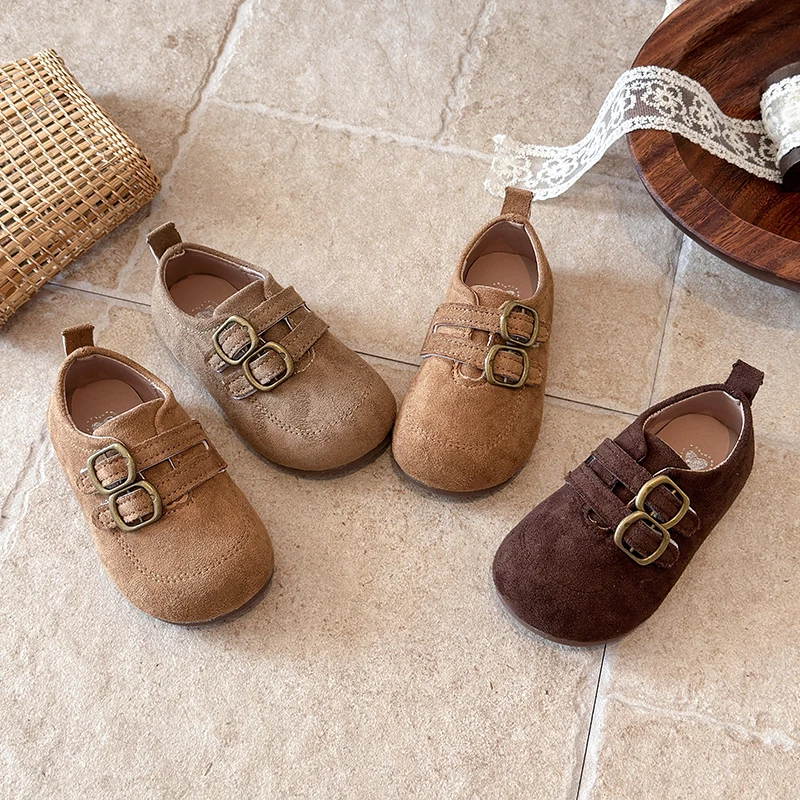 New Spring Autumn Boy Girls Wide-Strap Casual Shoes Kids Soft-Soled Low-Top Retro Suede Flat Shoes Student Casual Shoes 21-33