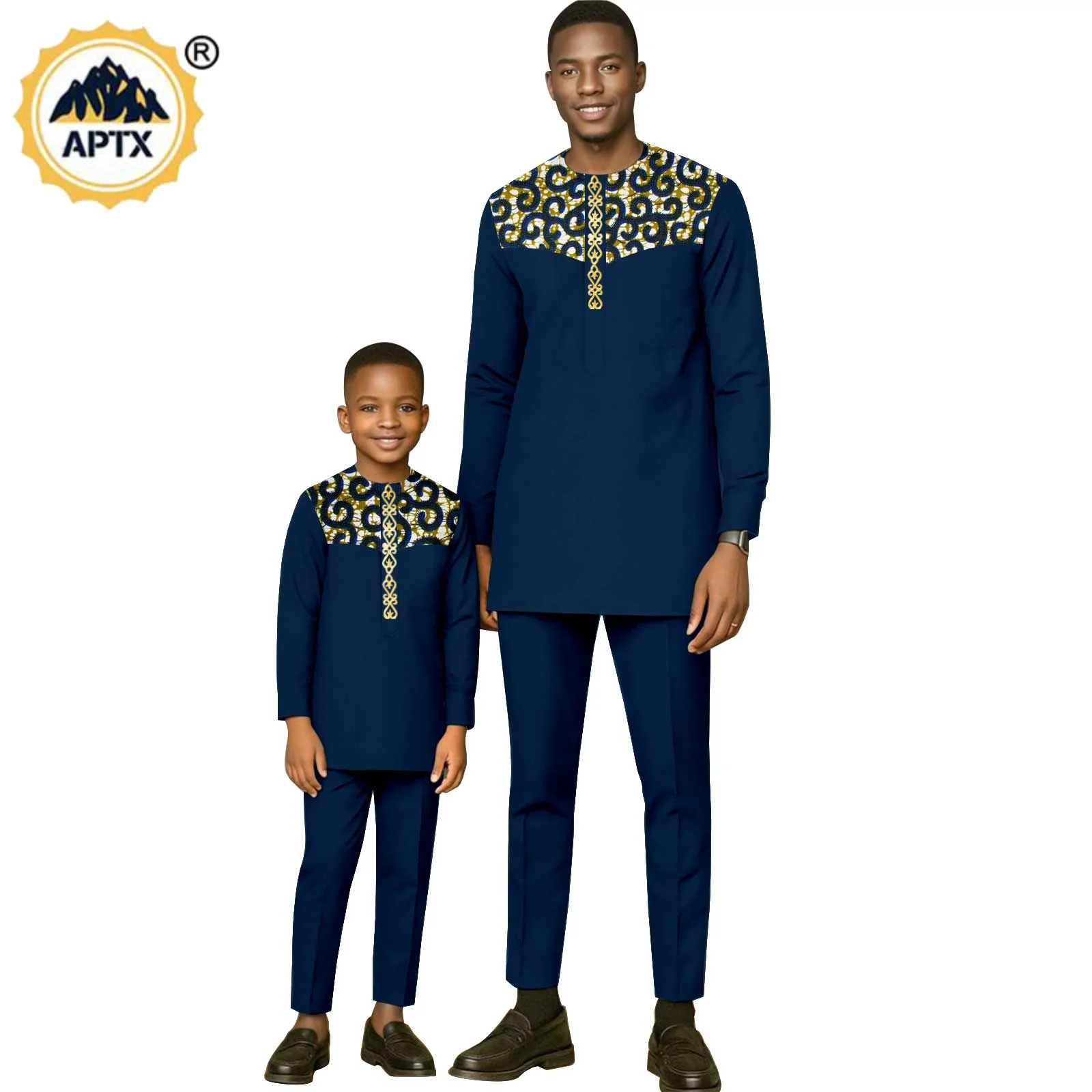 African Family Clothes Dashiki Men Outfits Matching Couple Clothes Father and Son Long Sleeve Top Shirt and Pant Sets 25F034