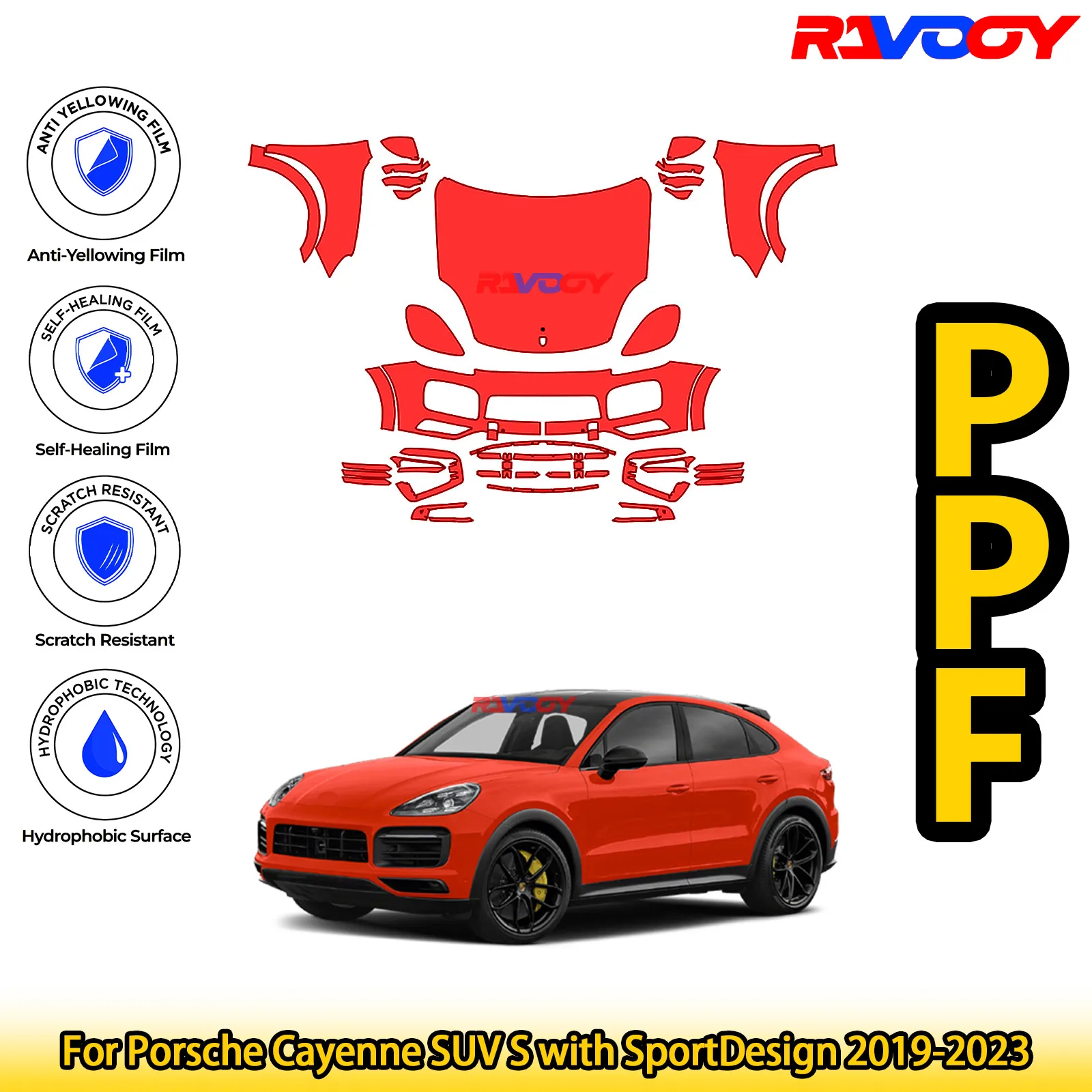 

Для Porsche Cayenne SUV S с SportDesign 2019-2023, глянцевая матовая черная предварительно вырезанная передняя пленка PPF, комплект защиты от краски
