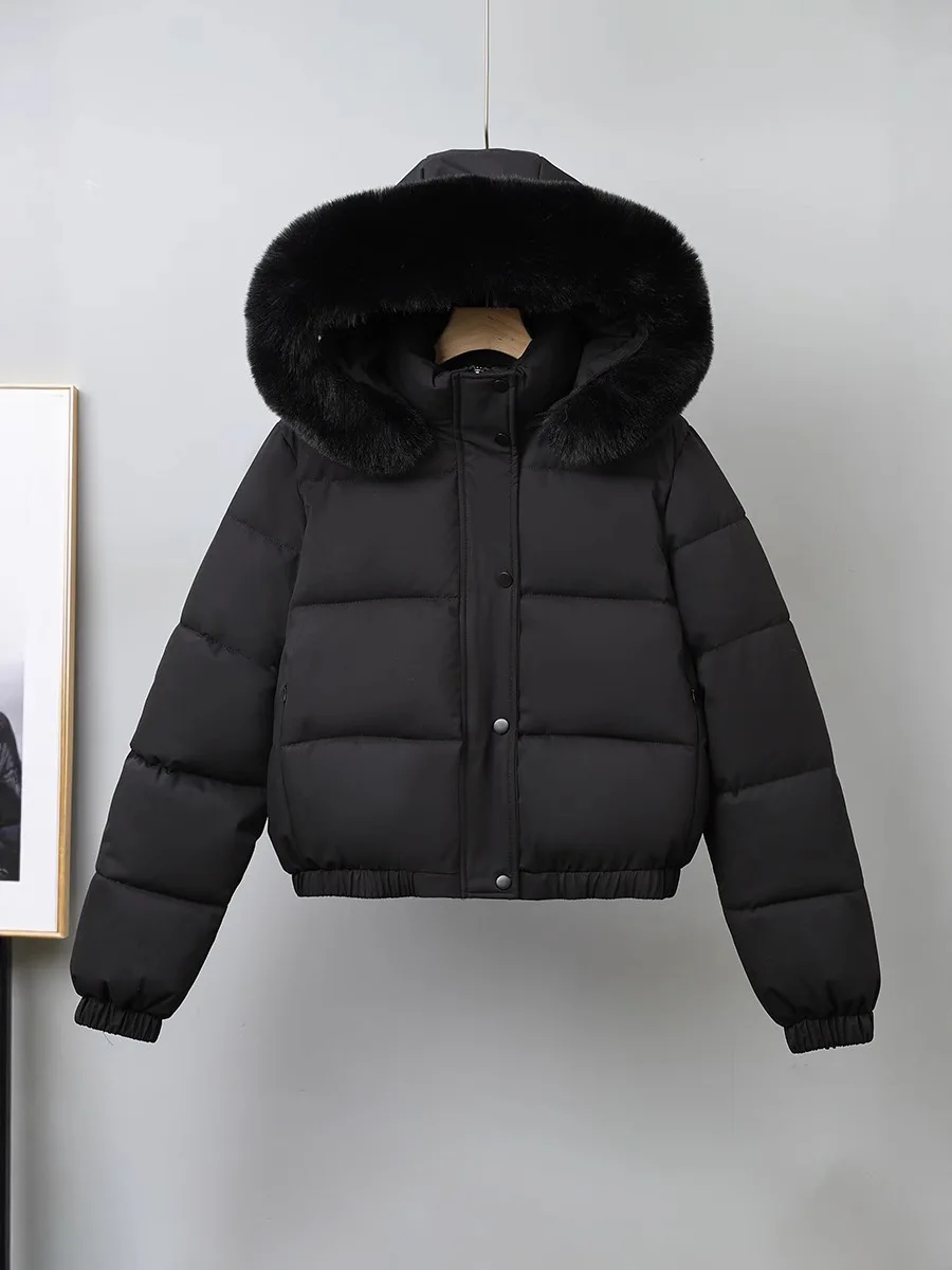 

Winter Short Parkas Women's Cotton-padded Clothes Add Velvet Thicken Outerwear Fur Collar Removable Hooded Coats Warm Jackets