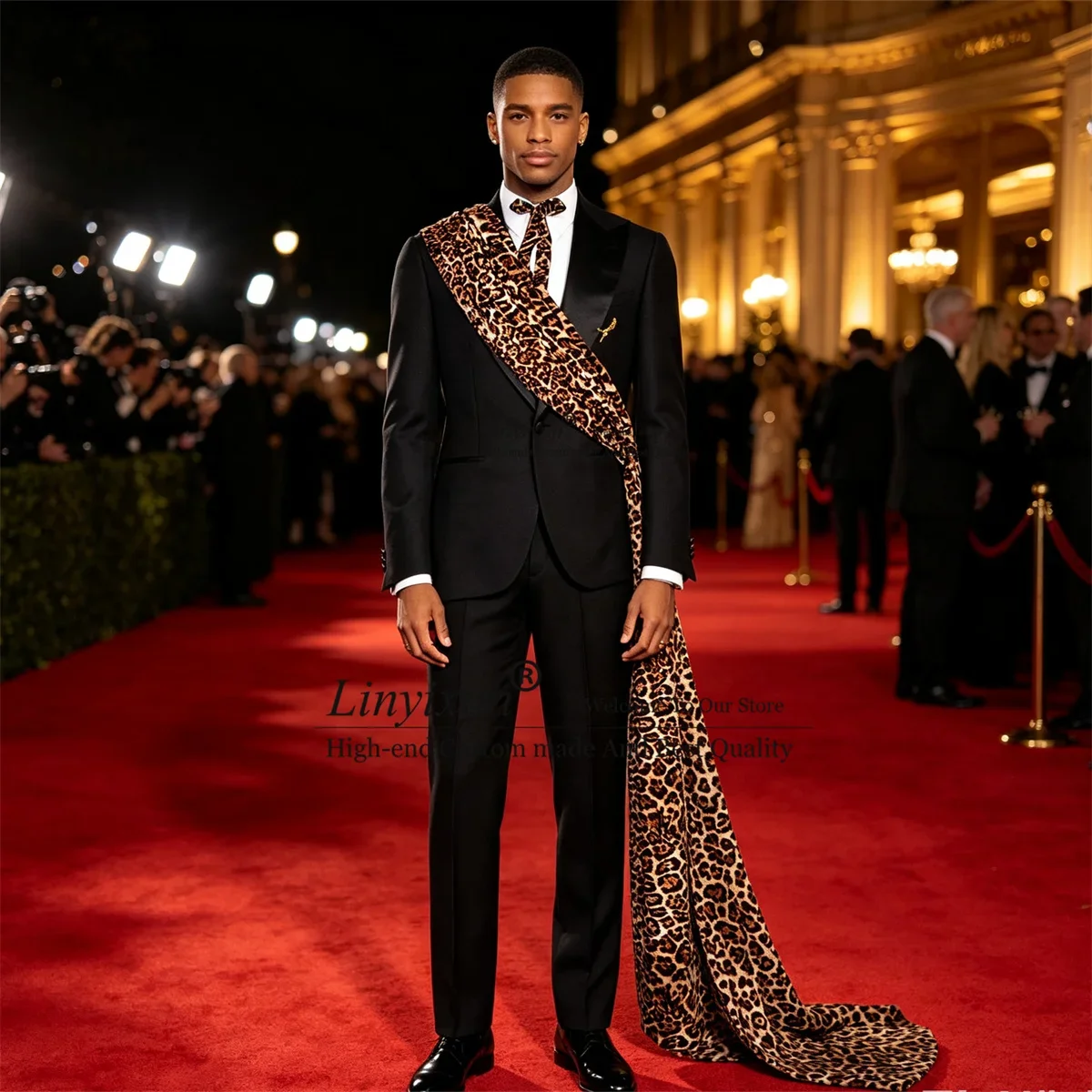 Fashion Leopard Print Men Suits 2 Pieces Sets Groom Male Party Blazers Customized Wedding Man Tuxedos Slim Fit Ropa Hombre
