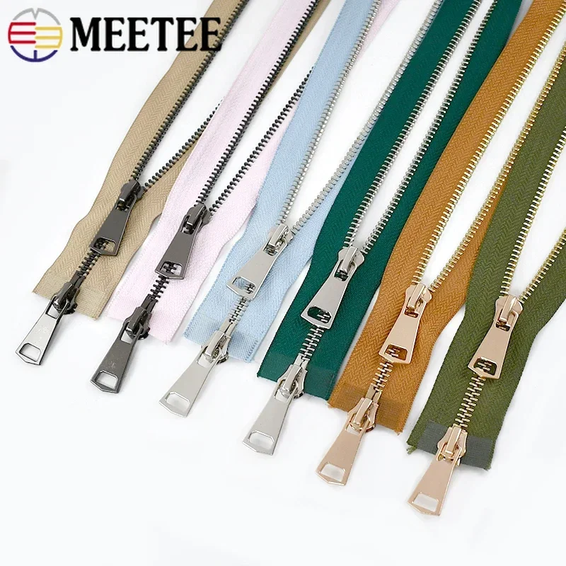 1Pc Meetee 120cm 5# Metal Double Slider Zipper Closure Auto Lock Open-End Two Way Zips Bag Coat Clothes Zip Sewing Accessories