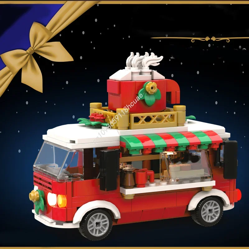 

272 детали MOC: Рождественский фургон-кофейня, конструктор для взрослых, рождественский подарок, коллекционная модель, детский конструктор