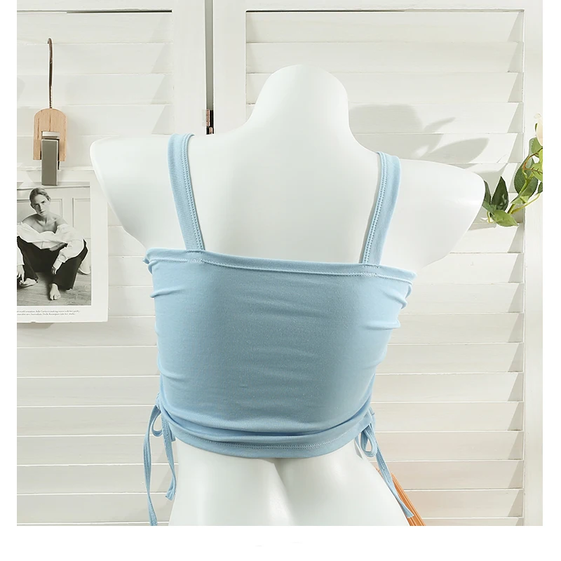 Top corto da donna ITOOLIN in cotone con imbottitura reggiseno, top corto Y2K con coulisse, top sportivo senza schienale tinta unita per donna Estate 2025