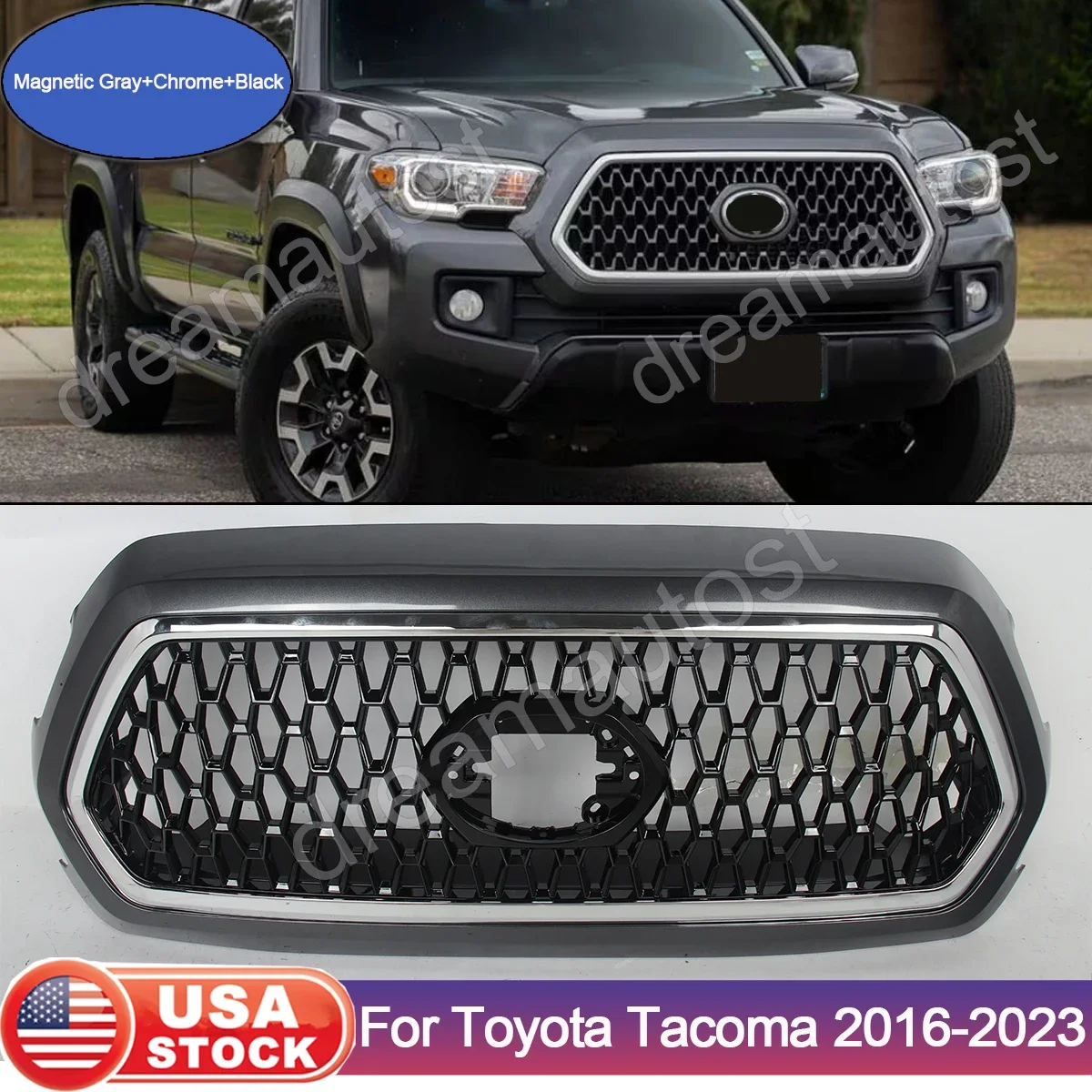 For 2016-2023 Toyota Tacoma TRD Front Bumper Grille Magnetic Gray Grill Surround